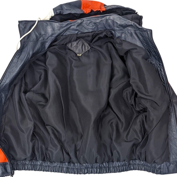 Vintage 90s Denver Broncos Leather Jacket Bootleg Mens XL Orange Blue Football - Picture 3 of 14